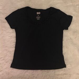 SO Black Fitted Short Sleeve Tee With Lacing Details